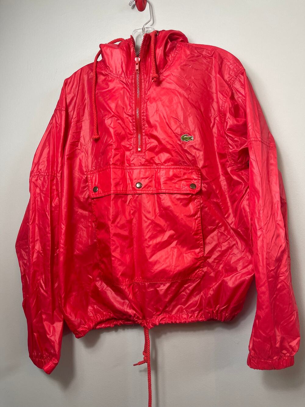 Vintage 80s Izod Lacoste Packable Anorak Windbreaker Jacket Red Pullover